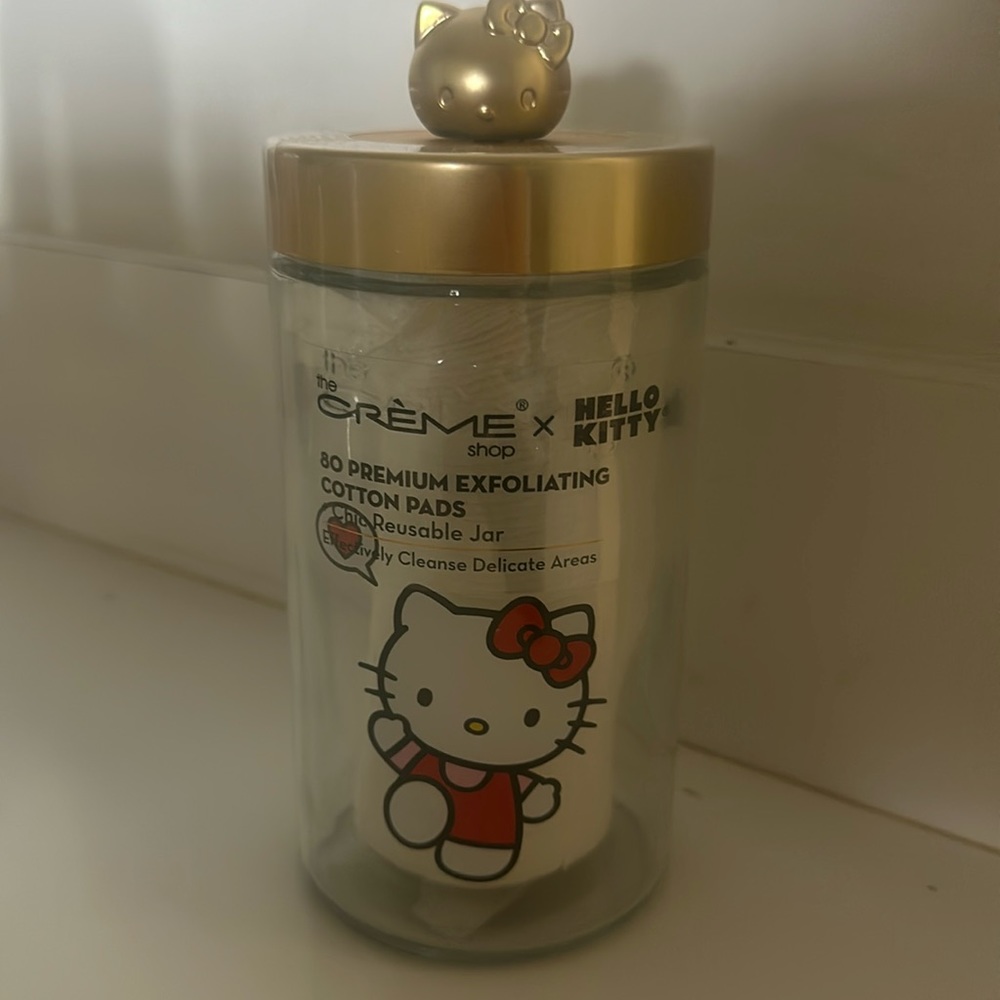 Hello Kitty x Crème Shop reusable glass jar with 80 cotton pads NEW sealed